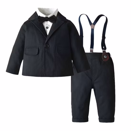 Fiore Ragazzo Abito da sposa Bretelle Pantaloni Gentiluomo Abito da compleanno formale per bambini Spettacolo per feste per bambini a scuola